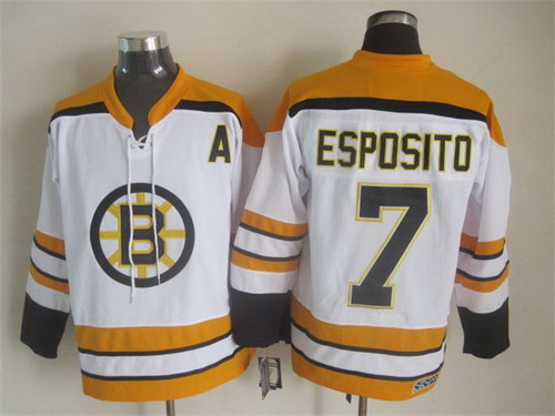 Men's Boston Bruins #7 Phil Esposito 1968 White CCM Vintage Throwback Jersey