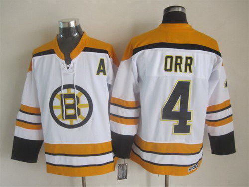 Men's Boston Bruins #4 Bobby Orr 1972 White CCM Vintage Throwback Jersey