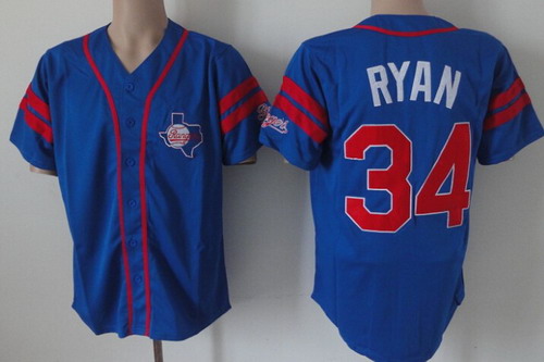 Men's Texas Rangers #34 Nolan Ryan Blue Throwback Jersey