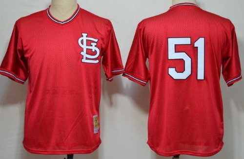Men's St. Louis Cardinals #51 Willie McGee 1985 Mesh BP Red Throwback Jersey