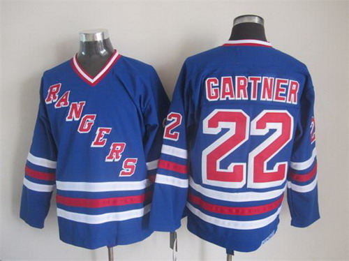 Mens New York Rangers #22 Mike Gartner 1992 Light Blue CCM Vintage Throwback Jersey