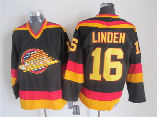 Men's Vancouver Canucks #16 Trevor Linden 1985-86 Black CCM Vintage Throwback Jersey