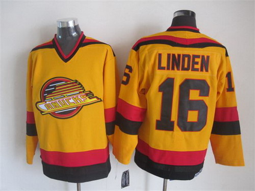 Men's Vancouver Canucks #16 Trevor Linden 1985-86 Yellow CCM Vintage Throwback Jersey