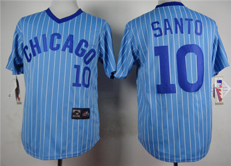 Men's Chicago Cubs #10 Ron Santo Blue Pinstripe Pullover Jersey