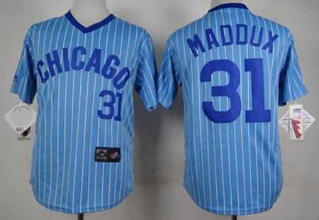 Men's Chicago Cubs #31 Greg Maddux Blue Pinstripe Pullover Jersey