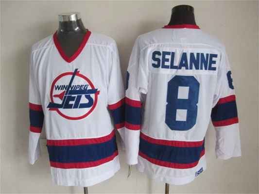 Men's Winnipeg Jets #8 Teemu Selanne 1990-91 White CCM Vintage Throwback Jersey