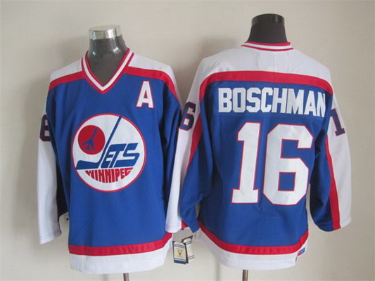 Men's Winnipeg Jets #16 Laurie Boschman 1979-80 Blue CCM Vintage Throwback Jersey
