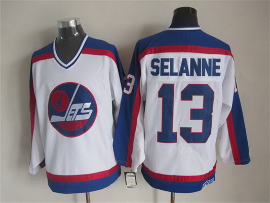 Men's Winnipeg Jets #13 Teemu Selanne 1979-80 White CCM Vintage Throwback Jersey