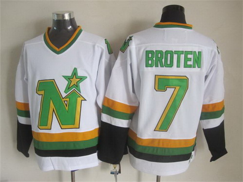 Men's Minnesota North Stars #7 Neal Broten 1988-89 White CCM Vintage Throwback Jersey