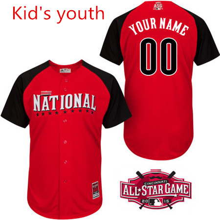 Kid's National League Personalized Cool Base 2015 All Star BP Red Baseball Jersey 