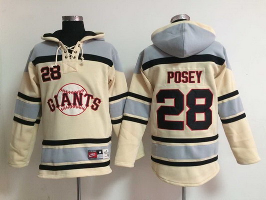 Men's San Francisco Giants #28 Buster Posey Cream Hoodie