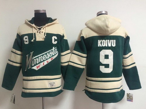 Men's Minnesota Wild #9 Mikko Koivu Old Time Hockey Green Hoodie