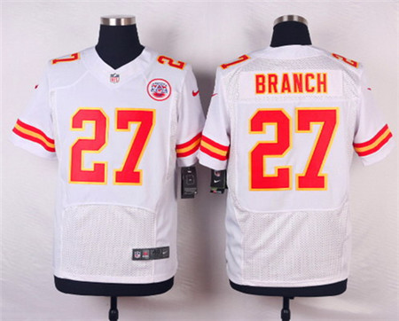Men's Kansas City Chiefs #27 Tyvon Branch White Road Elite Jersey