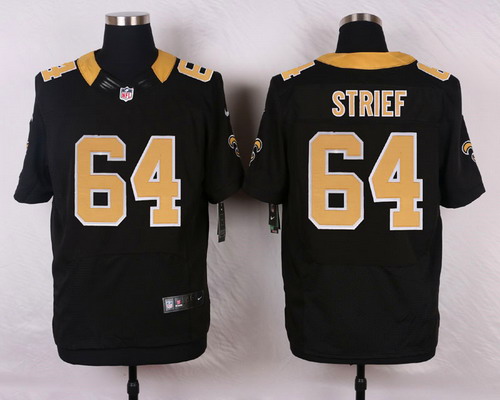 Men's New Orleans Saints #64 Zach Strief Black Team Color Elite Jersey