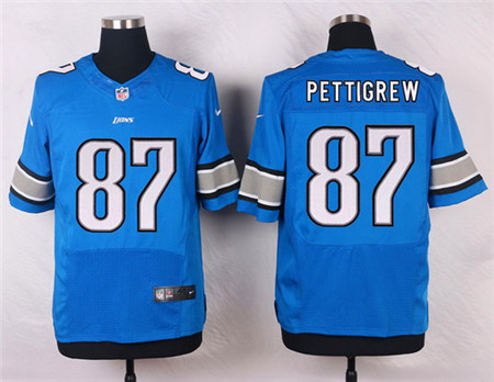 Men's Detroit Lions #87 Brandon Pettigrew Light Blue Team Color Elite Jersey