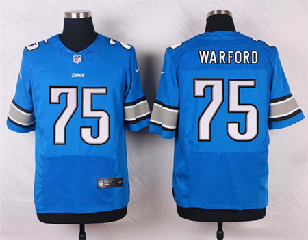 Men's Detroit Lions #75 Larry Warford Light Blue Team Color Elite Jersey