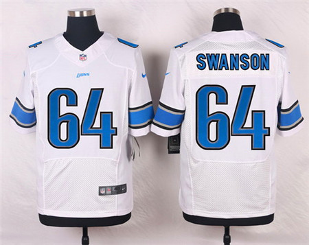 Men's Detroit Lions #64 Travis Swanson White Road Elite Jersey