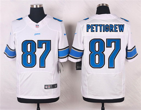 Men's Detroit Lions #87 Brandon Pettigrew White Road Elite Jersey
