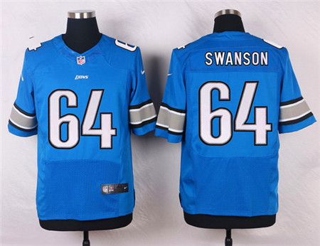 Men's Detroit Lions #64 Travis Swanson Light Blue Team Color Elite Jersey