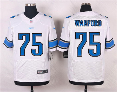 Men's Detroit Lions #75 Larry Warford White Road Elite Jersey