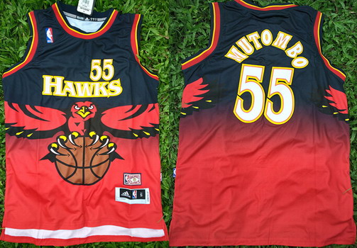 Mens Atlanta Hawks #55 Dikembe Mutombo 1990 Red Hardwood Classics Soul Swingman Throwback Jersey