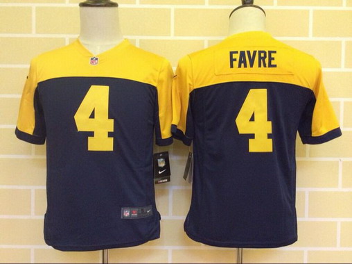 Youth Green Bay Packers #4 Brett Favre Navy Blue With Gold NFL Nike Game Jersey