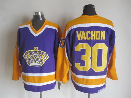 Men's Los Angeles Kings #30 Rogie Vachon 1980-81 Purple CCM Vintage Throwback Jersey