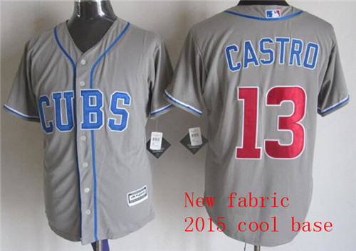 Men's Chicago Cubs #13 Starlin Castro Alternate Gray CUbS 2015 New Cool Base Jersey