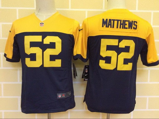 Youth Green Bay Packers #52 Clay Matthews Navy Blue With Gold NFL Nike Game Jersey