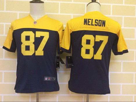 Youth Green Bay Packers #87 Jordy Nelson Navy Blue With Gold NFL Nike Game Jersey