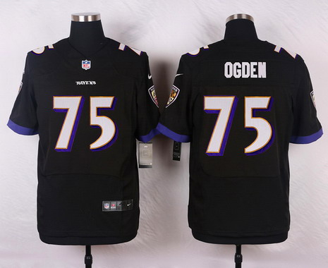 Men's Baltimore Ravens Retired Player #75 Jonathan Ogden Black Elite Jersey