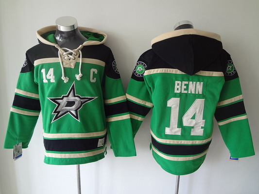 Men's Dallas Stars #14 Jamie Benn Old Time Hockey Home Green Hoodie