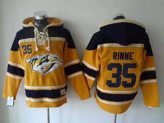 Men's Nashville Predators #35 Pekka Rinne Old Time Hockey Home Yellow Hoodie