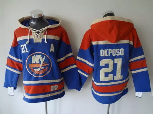 Men's New York Islanders #21 Kyle Okposo Old Time Hockey Home Light Blue Hoodie