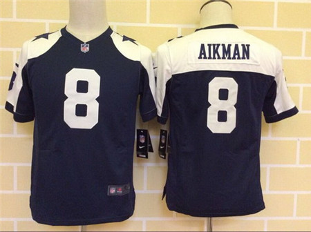 Youth Dallas Cowboys #8 Troy Aikman Nike Blue Thanksgiving Game Jersey