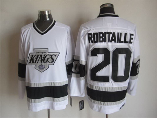 Men's Los Angeles Kings #20 Luc Robitaille 1992-93 White CCM Vintage Throwback Jersey