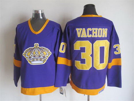 Men's Los Angeles Kings #30 Rogie Vachon 1977-78 Purple CCM Vintage Throwback Jersey