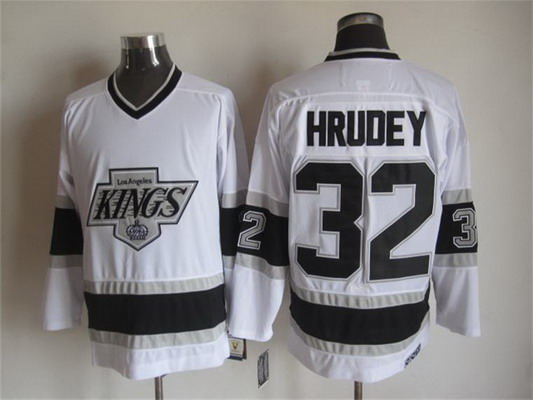 Men's Los Angeles Kings #32 Kelly Hrudey 1992-93 White CCM Vintage Throwback Jersey