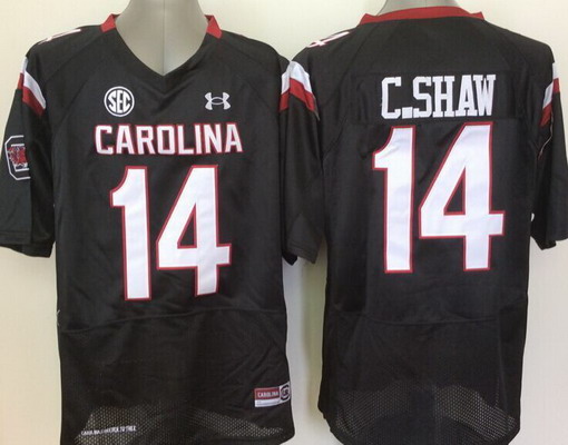 Men's South Carolina Gamecocks #14 Connor Shaw Black NCAA Football Under Armour Jersey