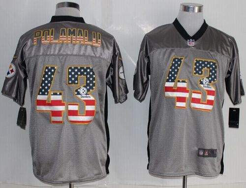 Nike Pittsburgh Steelers #43 Troy Polamalu Gray USA Flag Fashion NFL Nike Elite Jersey