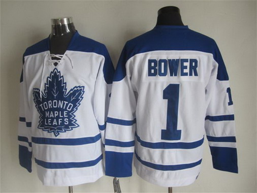 Men's Toronto Maple Leafs #1 Johnny Bower 1998-99 White CCM Vintage Throwback Jersey