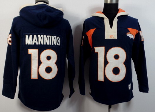 Men's Denver Broncos #18 Peyton Manning Navy Blue Alternate 2015 NFL Hoodie