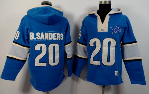 Men's Detroit Lions #20 Barry Sanders Light Blue Team Color 2015 NFL Hoodie
