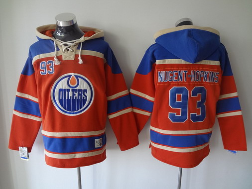 Men's Edmonton Oilers #93 Ryan Nugent-Hopkins Old Time Hockey 2015 Orange Hoodie