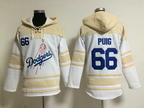 Men's Los Angeles Dodgers #66 Yasiel Puig Home White MLB Hoodie