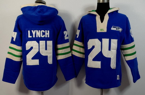 Men's Seattle Seahawks #24 Marshawn Lynch Light Blue 2015 NFL Hoodie