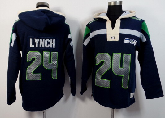 Men's Seattle Seahawks #24 Marshawn Lynch Navy Blue Team Color 2015 NFL Hoodie