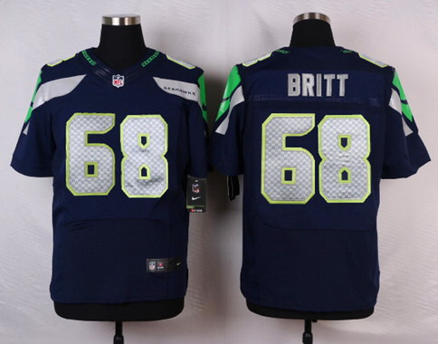 Men's Seattle Seahawks #68 Justin Britt Navy Blue Team Color NFL Nike Elite Jersey