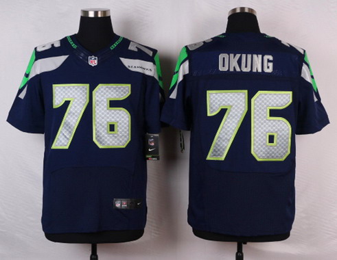 Men's Seattle Seahawks #76 Russell Okung Navy Blue Team Color NFL Nike Elite Jersey