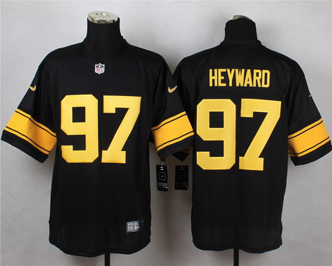 Men's Pittsburgh Steelers #97 Cameron Heyward Black With Yellow Nike NFL Elite Jersey